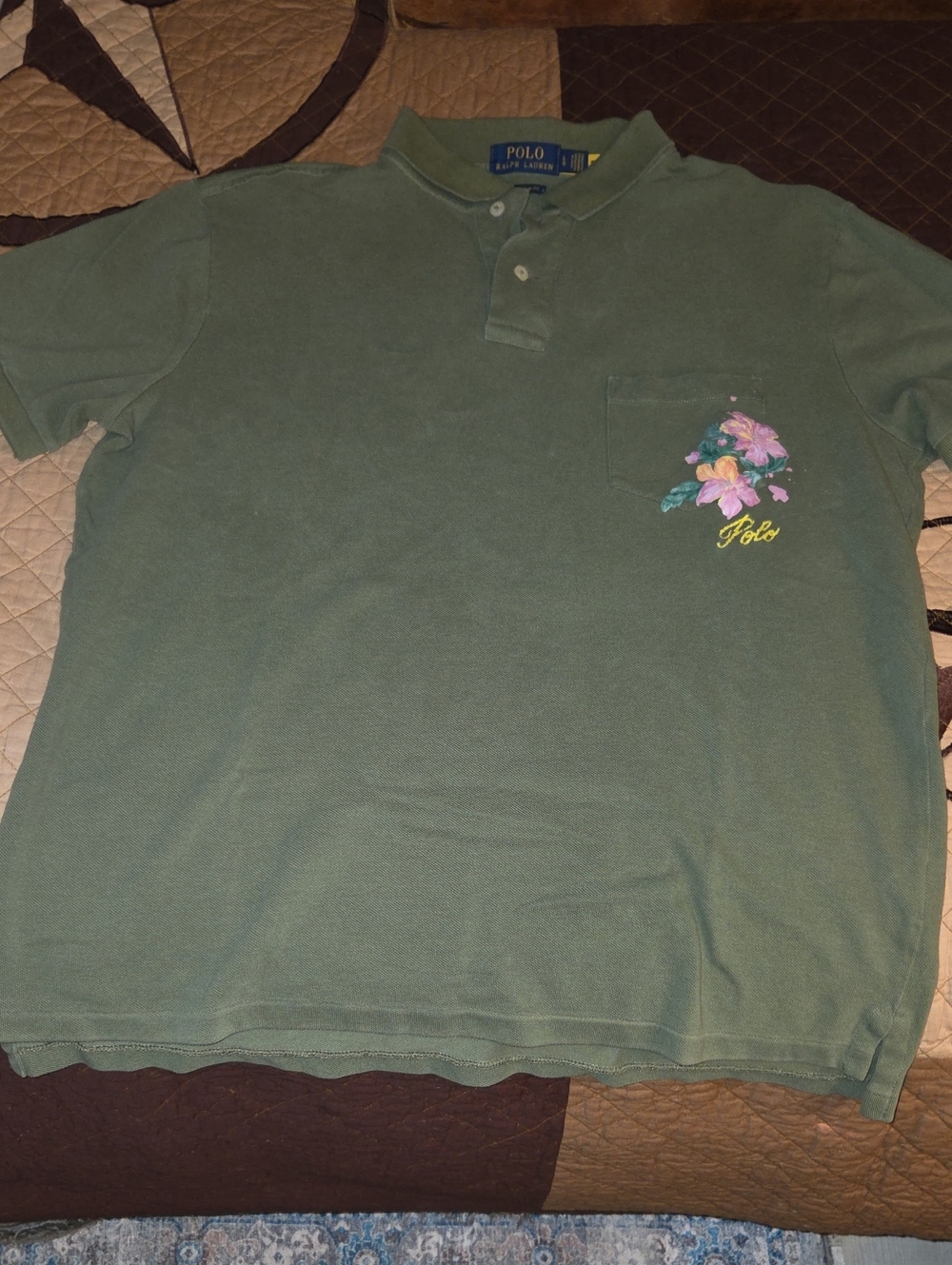 Polo by Ralph Lauren Olive Green Floral Pocket Polo